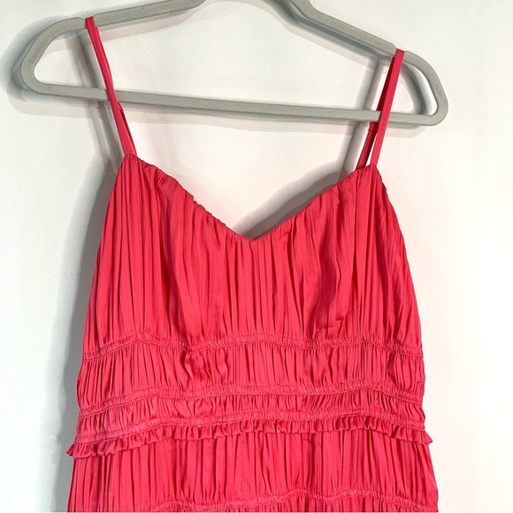 Anthropologie Ruched Tiered Midi Slip Dress Sz 16W Pink Sleeveless Asymmetrical - Picture 6 of 14